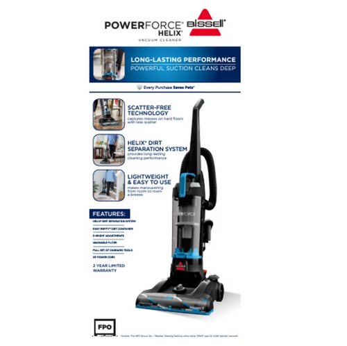 BISSELL PowerForce Helix, Bagless, Upright Vacuum, Pet Friendly, Scatter-Free Technology, Helix Dirt Separation System, Lightweight, 3313, Blue & Black