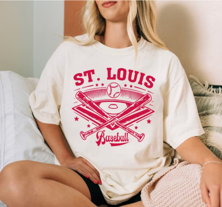 St Louis Baseball Comfort Color Vintage 90s Style White Unisex Tshirt, Baseball Gameday Retro Shirt, St Louis Sports Tee, For Him, For Her