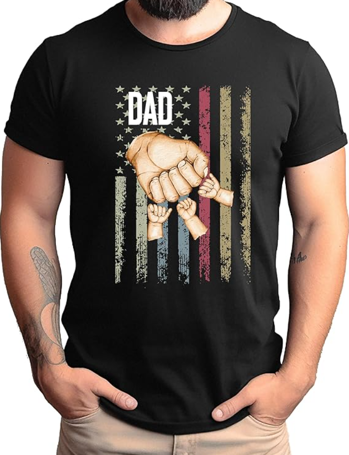 Father's Day - Best Dad Ever T-Shirt with Kids Hands, Custom American Flag Shirt for Dad, Fathers Day Gift from Kids