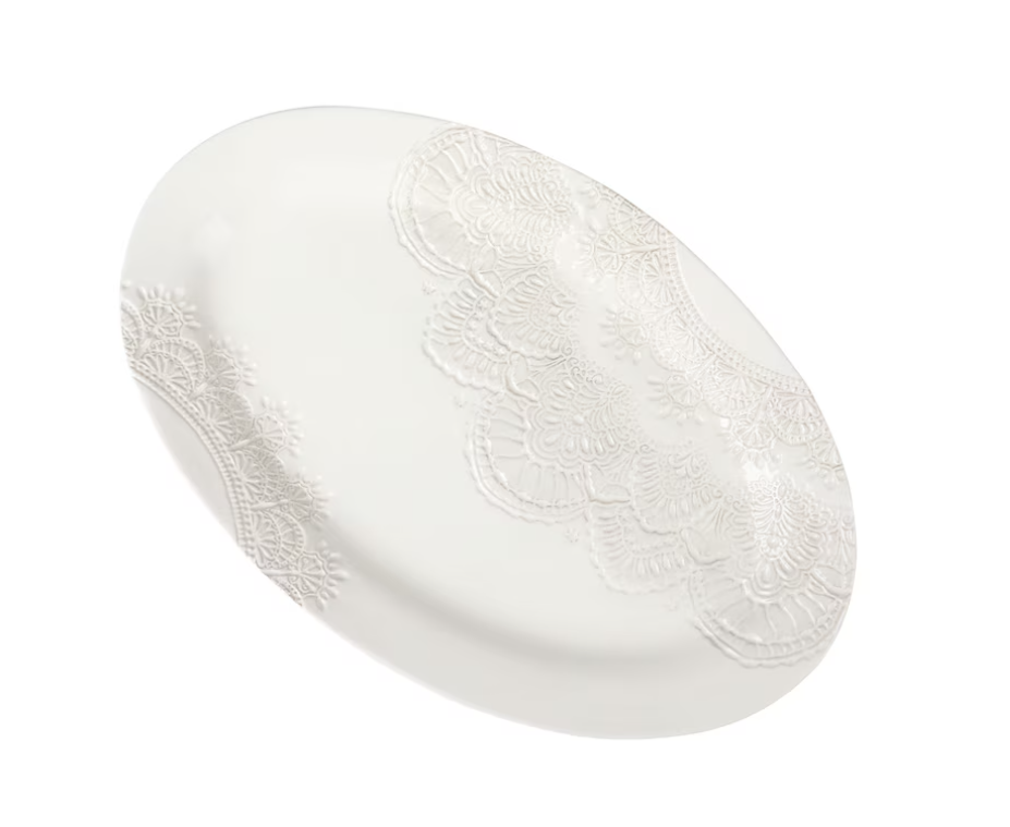 The Pioneer Woman Vintage Lace 20-inch Stoneware Oval Serving Tray Platter, White