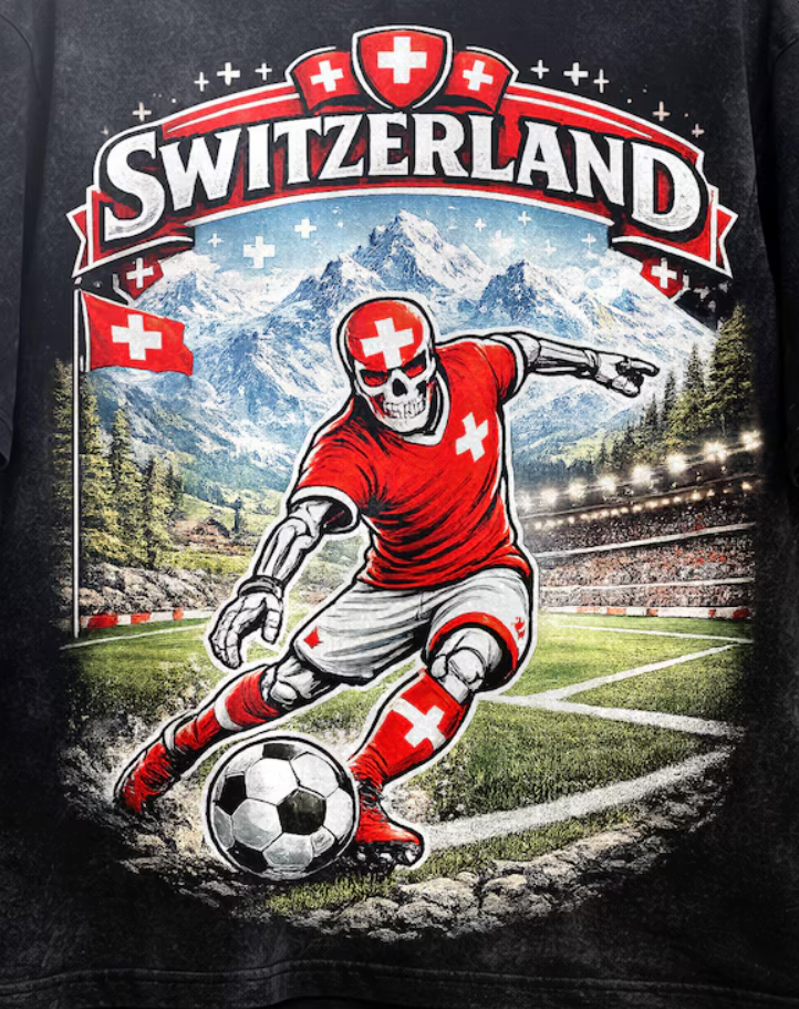 Switzerland Soccer Skull Shirt, Swiss Football Tee, Alpine Mountain Graphic, World Cup 2026 Shirt, Streetwear Tee, Unisex T-Shirt.