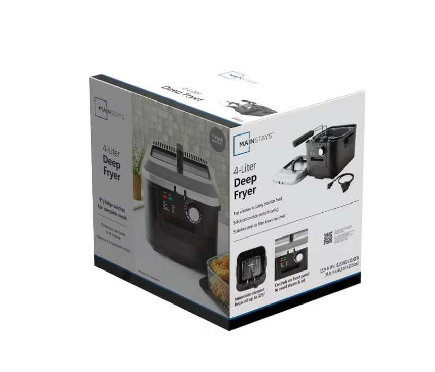 Mainstays 4-Liter Matte Black Electric Deep Fryer with Adjustable Temperature Control