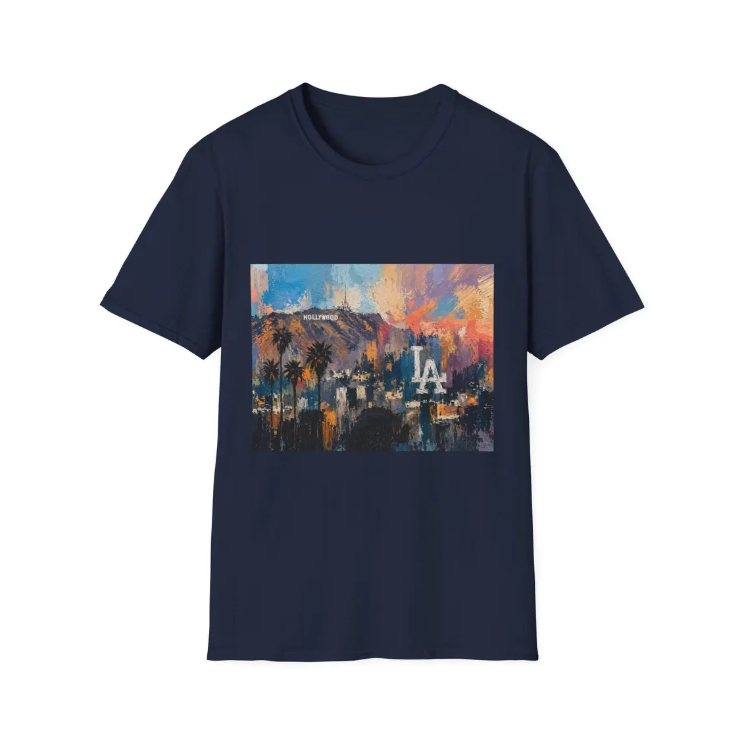 Los Angeles skyline paint stroke T-Shirt Palm trees sunset Colorful Abstract LA Dodgers logo