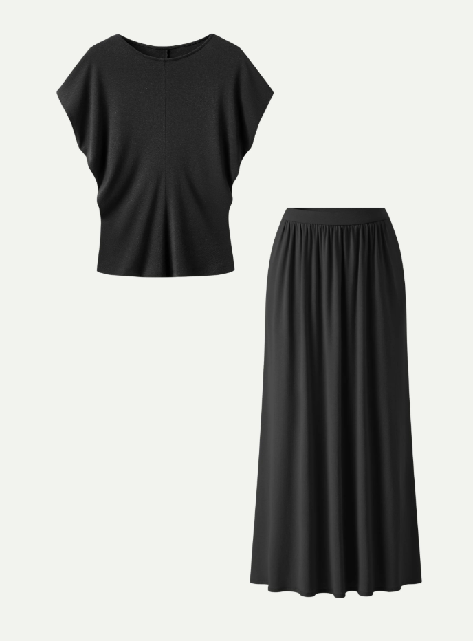Soft Linen Knit Gathered A-Line Maxi Skirt with Pockets