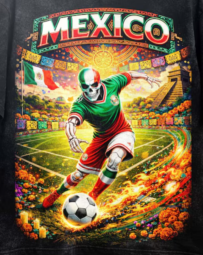 Mexico Skull Soccer Shirt, Day of the Dead Graphic Tee, Mexican Football Shirt, World Cup 2026 Shirt, Streetwear Tee, Unisex T-Shirt.