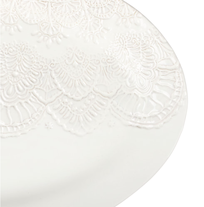 The Pioneer Woman Vintage Lace 20-inch Stoneware Oval Serving Tray Platter, White