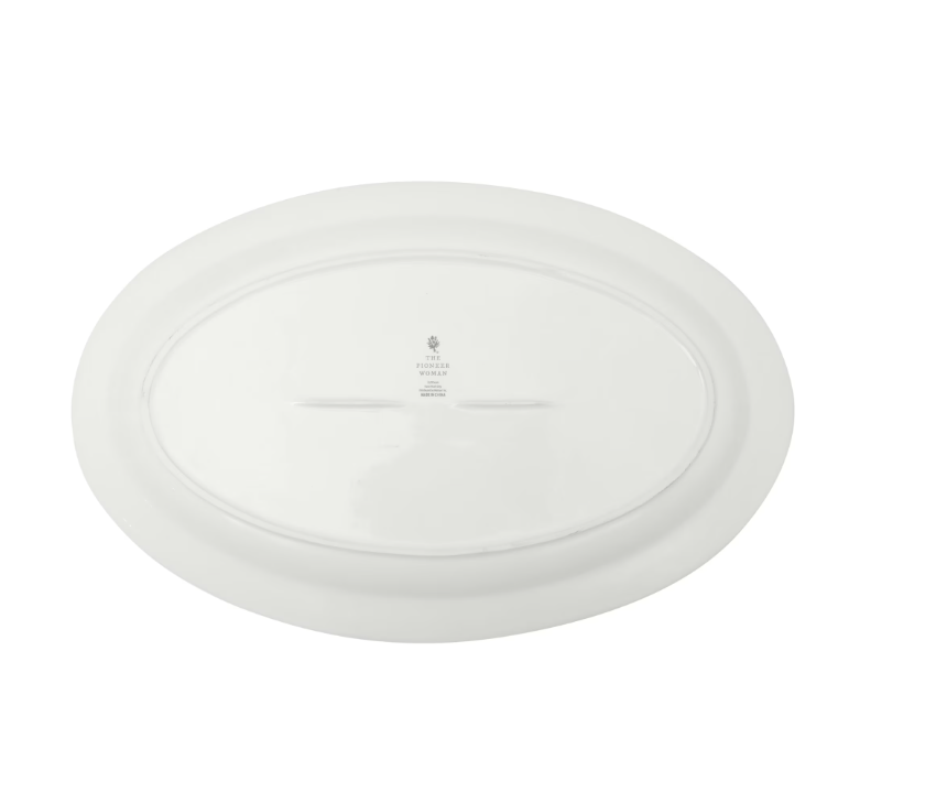 The Pioneer Woman Vintage Lace 20-inch Stoneware Oval Serving Tray Platter, White