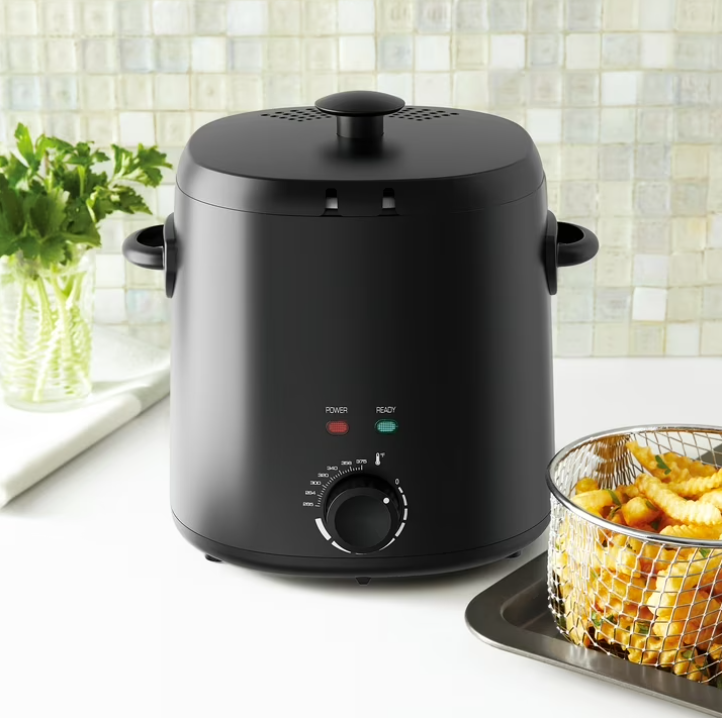 Mainstays Matte Black 2-Quart 1000W Electric Deep Fryer with Adjustable Thermostat
