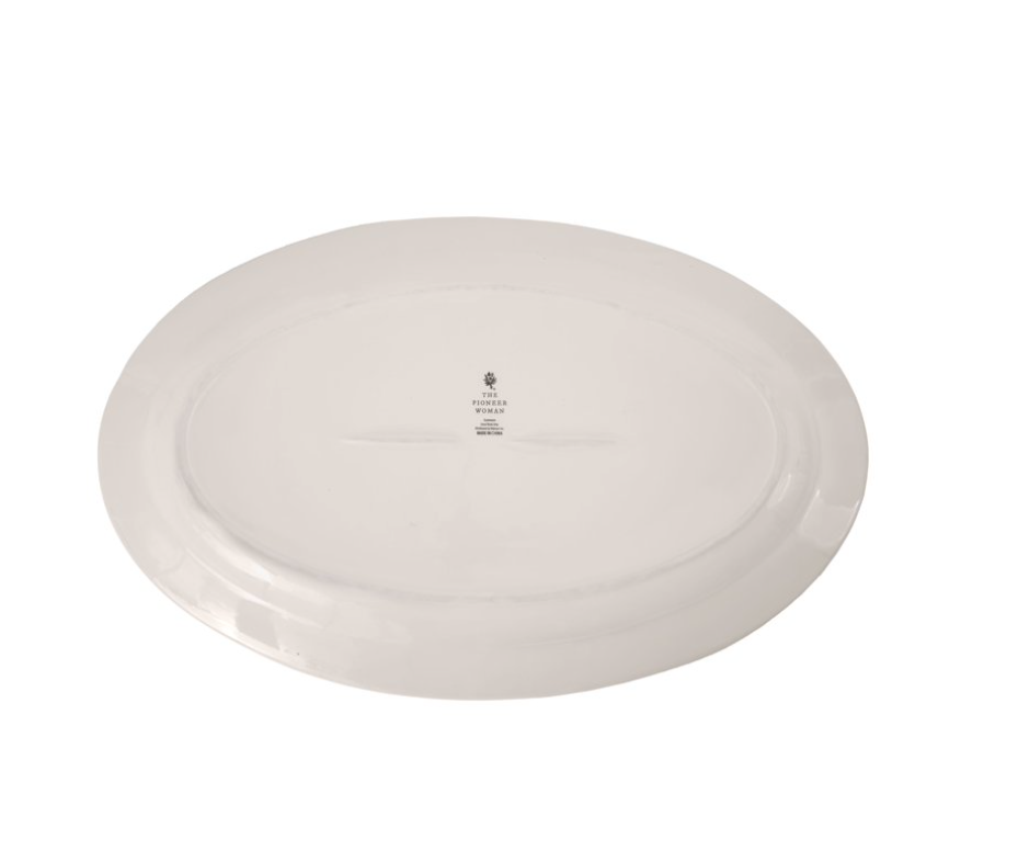 The Pioneer Woman Vintage Lace 20-inch Stoneware Oval Serving Tray Platter, White