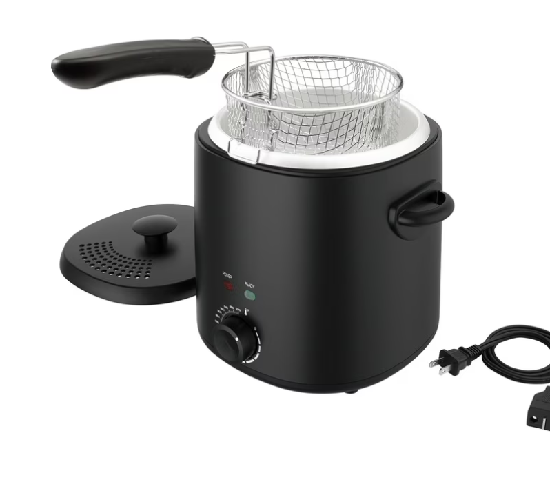 Mainstays Matte Black 2-Quart 1000W Electric Deep Fryer with Adjustable Thermostat