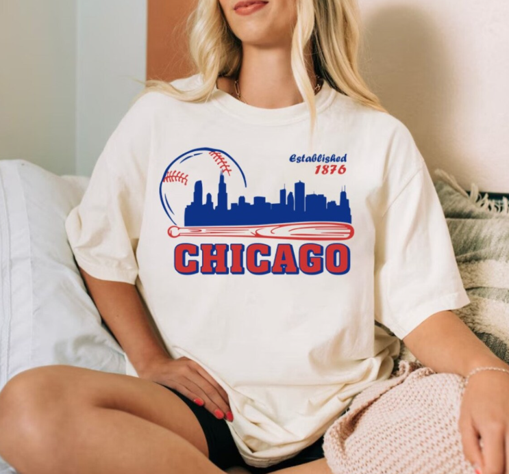 Chicago Baseball Comfort Color Cityscape Minimalist Est 1876 Vintage Tshirt, Chicago Baseball Gameday Retro 90s Shirt, Chicago Sports Tee