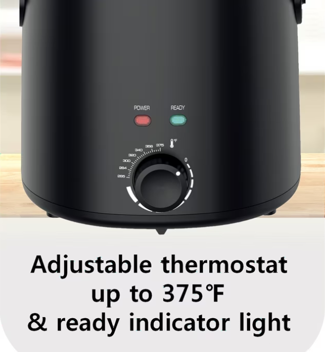 Mainstays Matte Black 2-Quart 1000W Electric Deep Fryer with Adjustable Thermostat