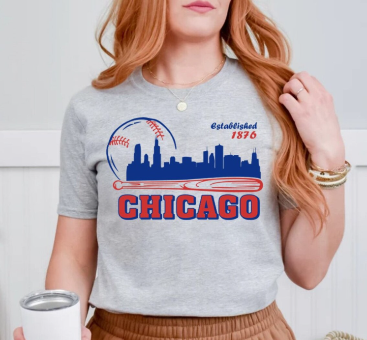 Chicago Baseball Comfort Color Cityscape Minimalist Est 1876 Vintage Tshirt, Chicago Baseball Gameday Retro 90s Shirt, Chicago Sports Tee