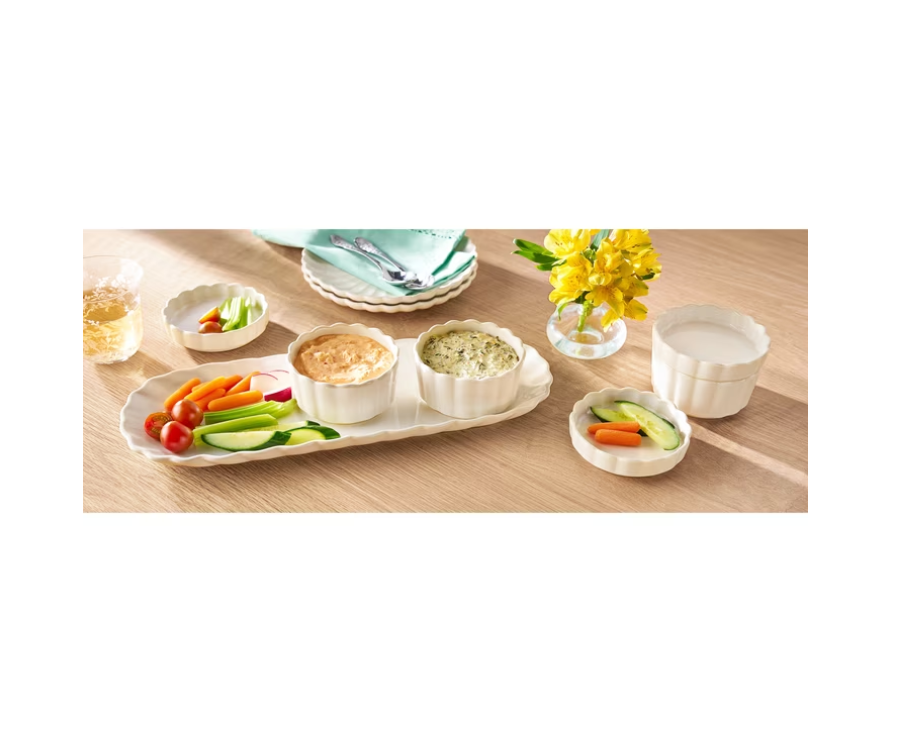 Pioneer Woman Cream Colette Tray with 3 Bowls with lids