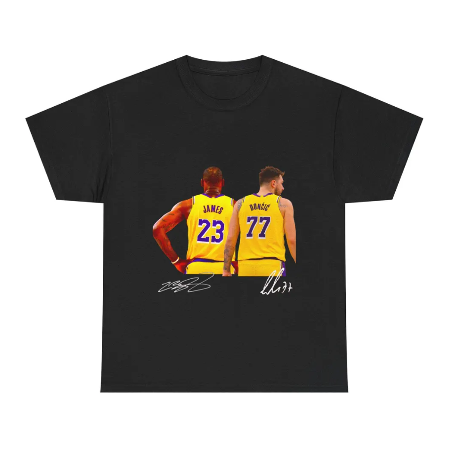 Lebron James and Luka Doncic LA T Shirt Autograph Edition