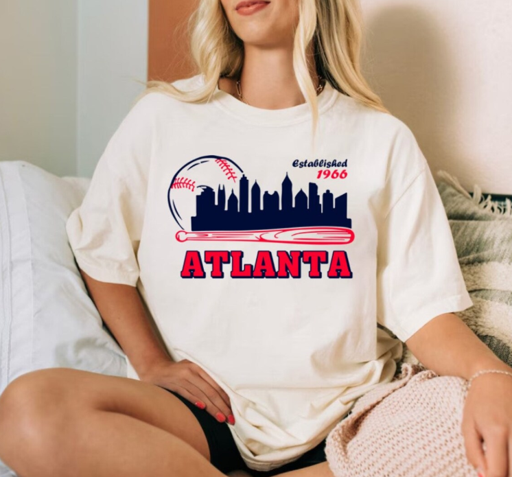 Atlanta Baseball Cityscape Minimalist EST 1966 Comfort Color Vintage Tshirt, Atlanta Baseball Gameday Shirt, Sports Retro Shirt, For Fans