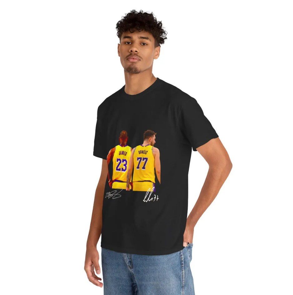 Lebron James and Luka Doncic LA T Shirt Autograph Edition