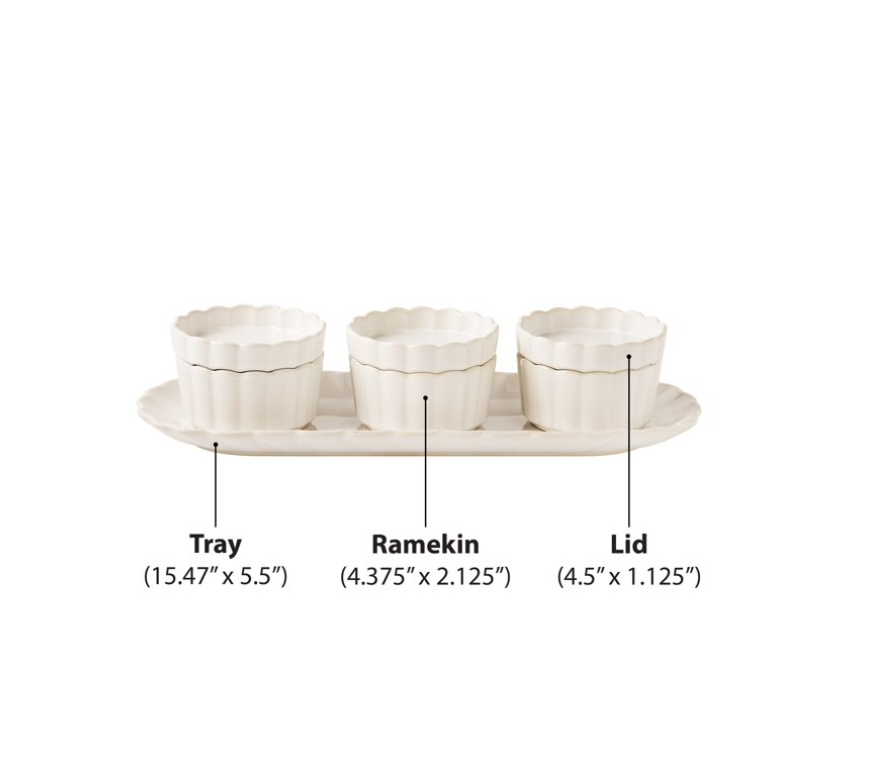 Pioneer Woman Cream Colette Tray with 3 Bowls with lids