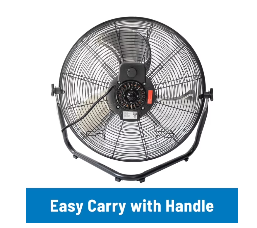 Mainstays 20" 3-Speed High Velocity Tiltable Black Steel Floor Fan