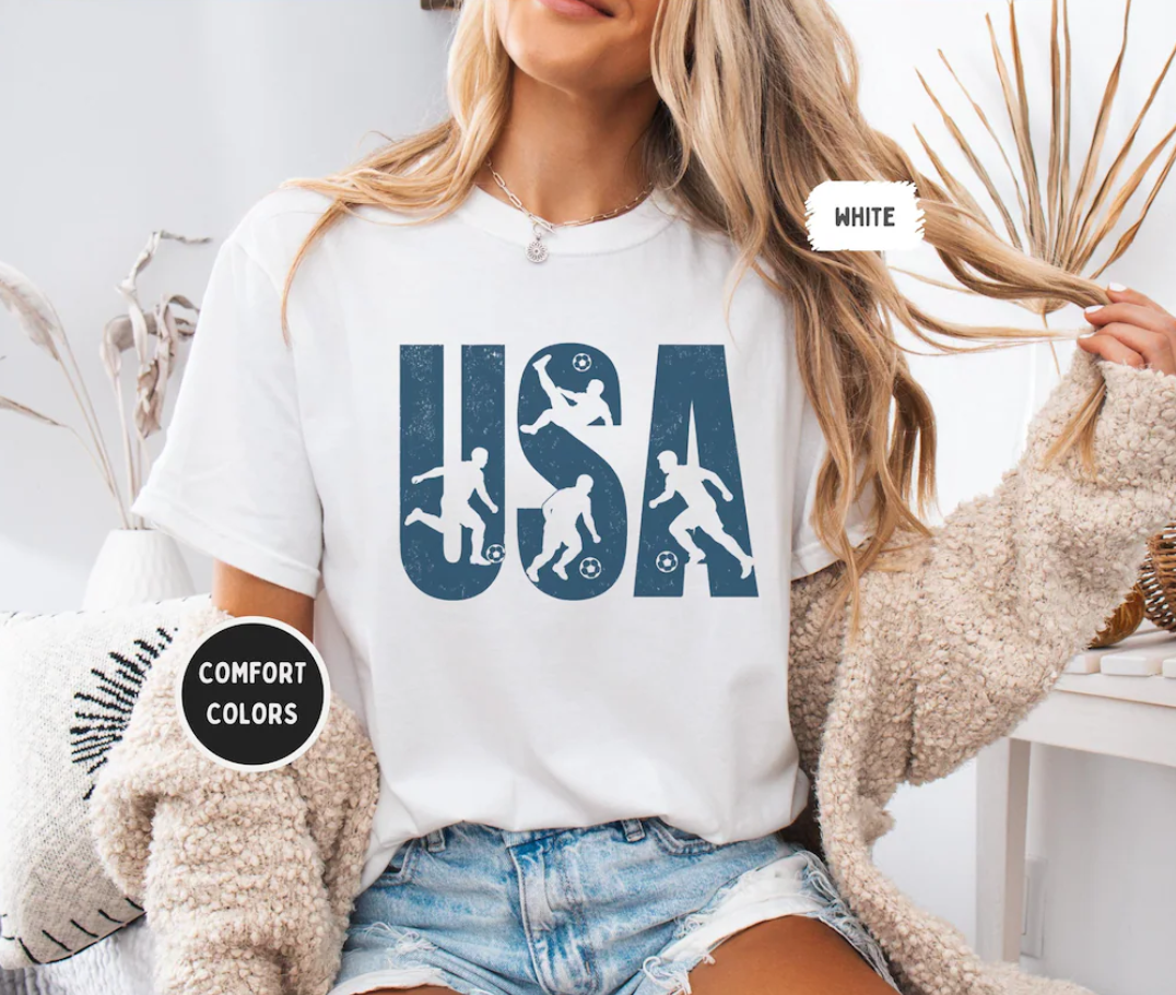 USA Soccer Comfort Colors shirt| Patriotic World Football Fan Tee | Cup Soccer Lover Gift