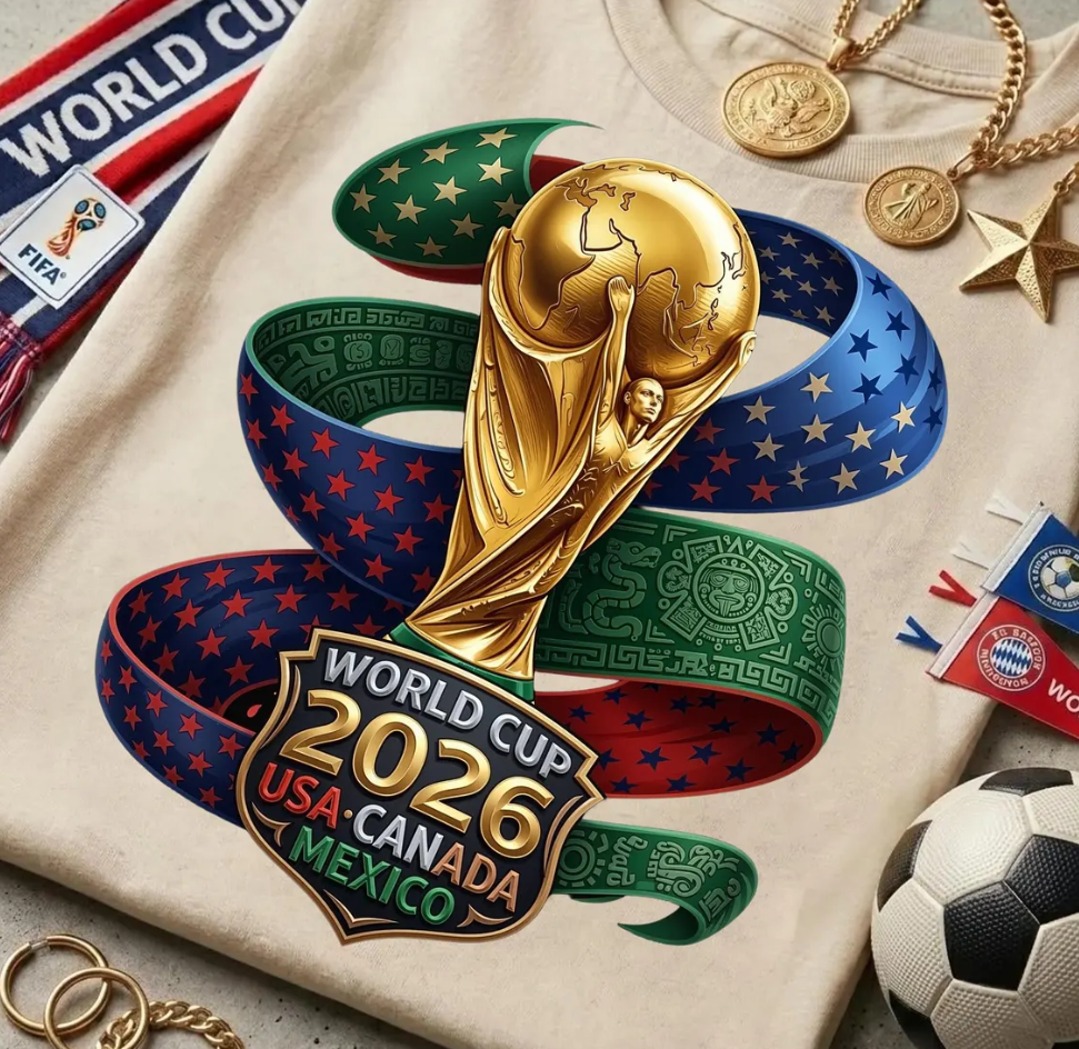 World Cup 2026 USA Canada Mexico Soccer Design Football Fan Shirt PNG FIFA 2026 Trophy Graphic Sublimation Design Digital Download