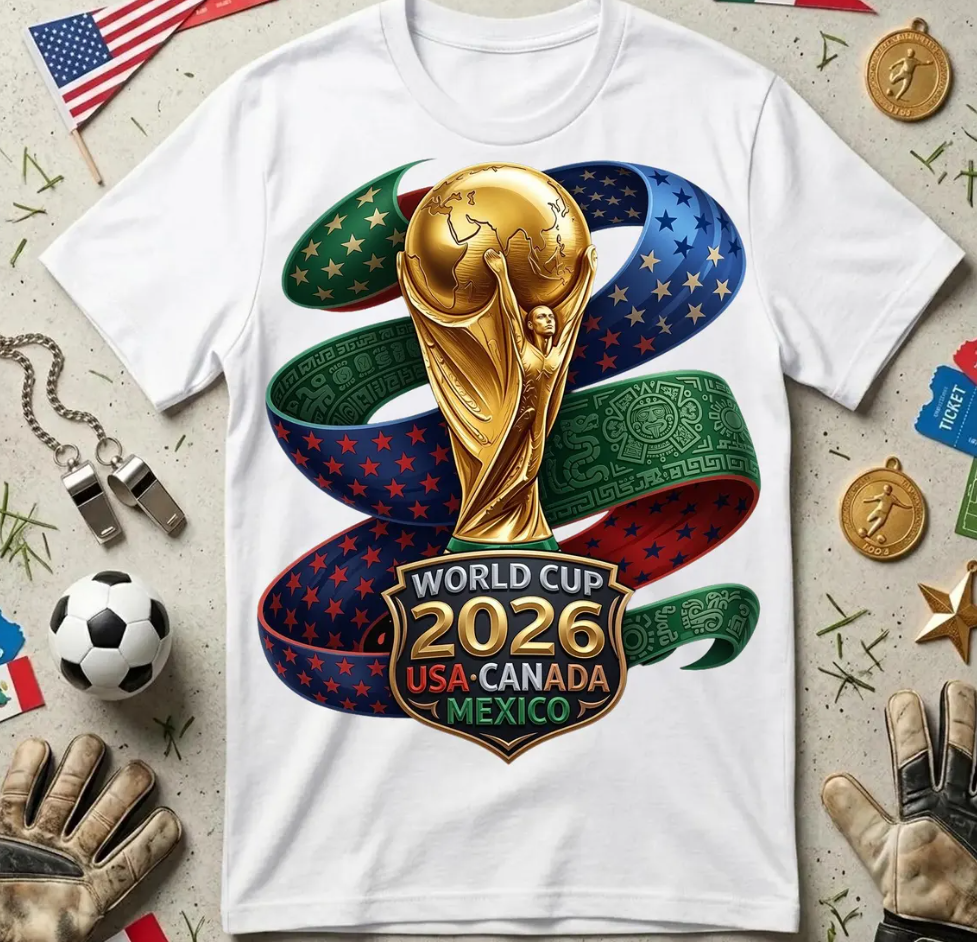World Cup 2026 USA Canada Mexico Soccer Design Football Fan Shirt PNG FIFA 2026 Trophy Graphic Sublimation Design Digital Download