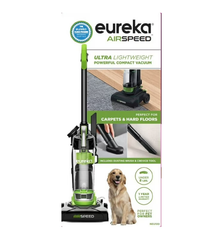 Eureka Bagless Upright Vacuum, Airspeed, Ultra Lightweight & Compact Design, with Crevice Tool, Dusting Brush and Large Dustcup, NEU100, Green & Black