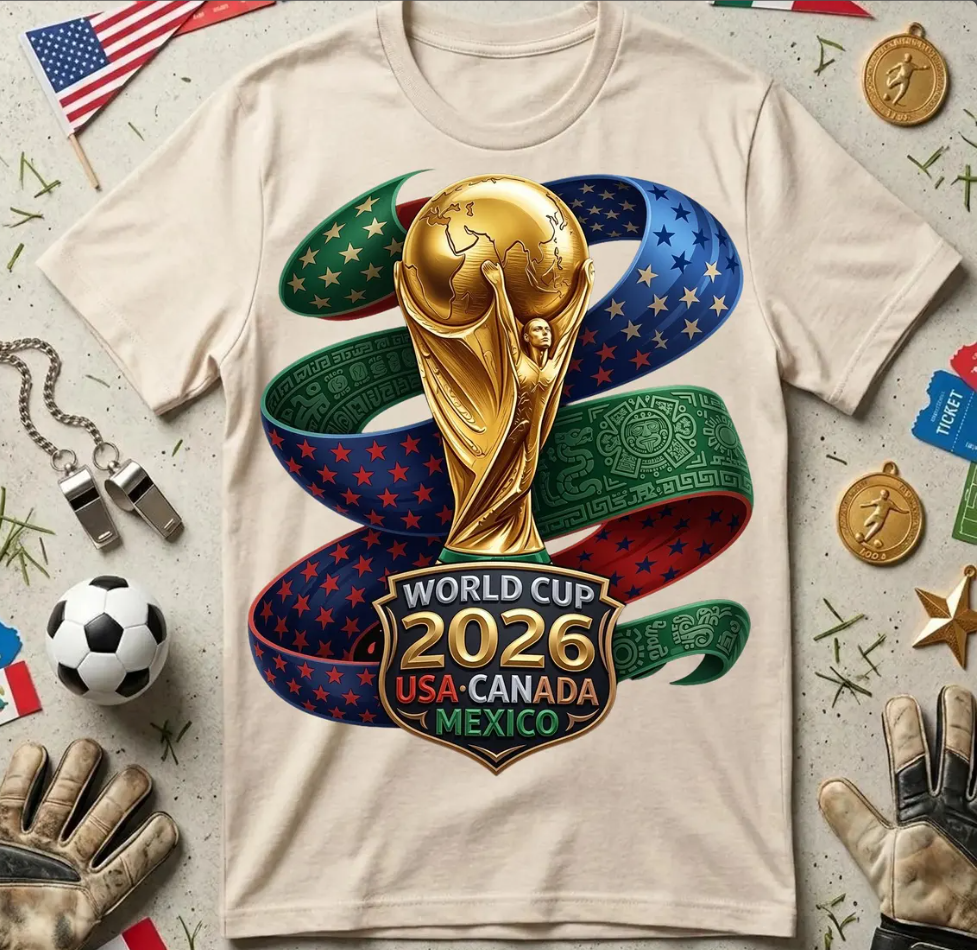 World Cup 2026 USA Canada Mexico Soccer Design Football Fan Shirt PNG FIFA 2026 Trophy Graphic Sublimation Design Digital Download