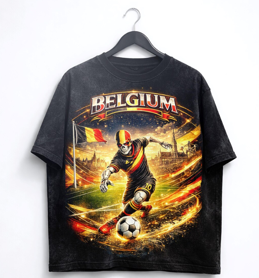 Belgium Soccer Skull T-Shirt, FIFA World Cup 2026 Tee, Vintage Football Graphic, Belgian Soccer Tee, Unisex Shirt, Streetwear Soccer Tee.