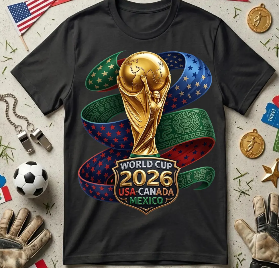 World Cup 2026 USA Canada Mexico Soccer Design Football Fan Shirt PNG FIFA 2026 Trophy Graphic Sublimation Design Digital Download