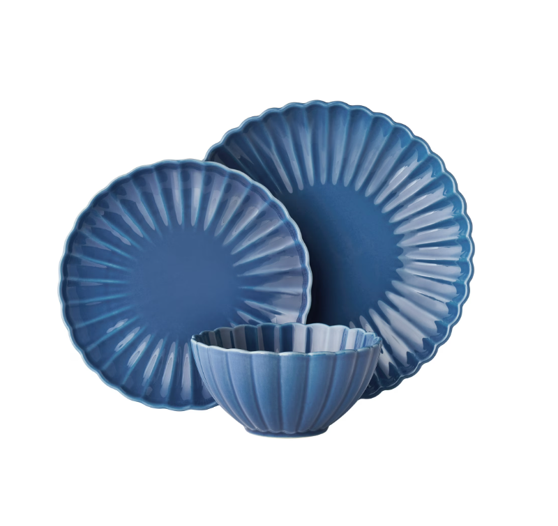 The Pioneer Woman Colette 12-Piece Stoneware Dinnerware Set, Blue