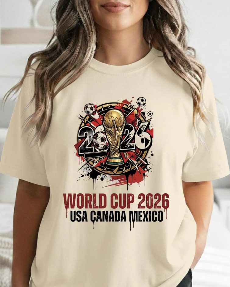 World Cup 2026 Trophy Illustration T-Shirt | USA Canada Mexico