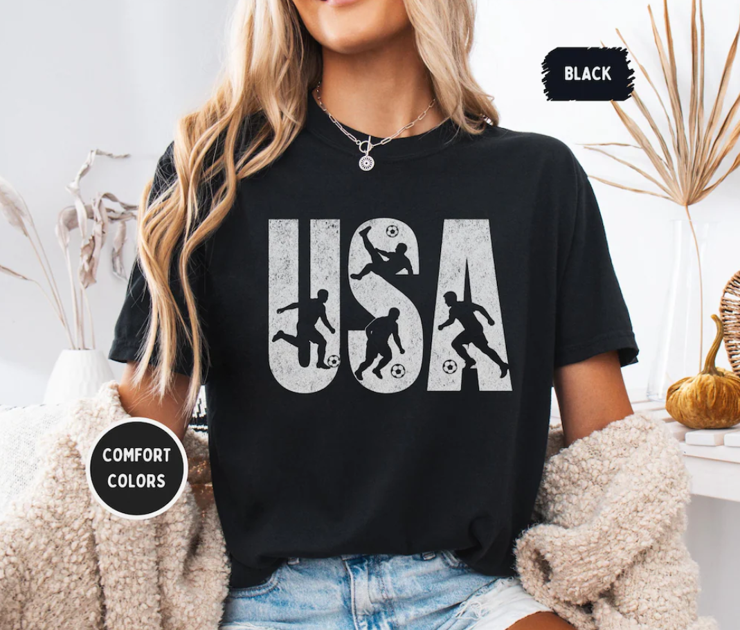 USA Soccer Comfort Colors shirt| Patriotic World Football Fan Tee | Cup Soccer Lover Gift