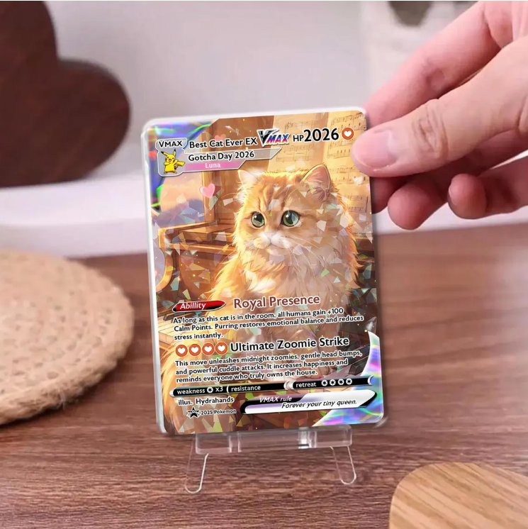 Personalized Cat Trading Card, Anime Style Custom Pet Keepsake