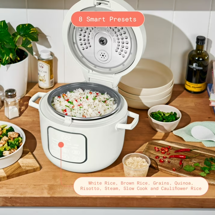 Beautiful 14-Cup Cooked, 6-Cups Uncooked Electric Rice and Grain Cooker, EverGood™ Ceramic Nonstick Coating, White Icing by Drew Barrymore