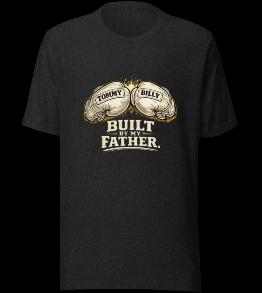 Personalized Boxing Gloves Father’s Day T-Shirt – Built By My Father Tee – Custom Dad Gift
