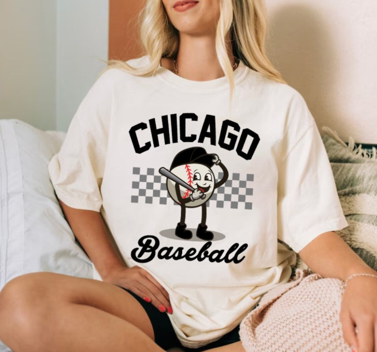 Chicago Baseball Funny Mascot Comfort Color Vintage Black And White Tshirt, Chicago Baseball Gameday Retro 90s Shirt, Chicago Sports Tee
