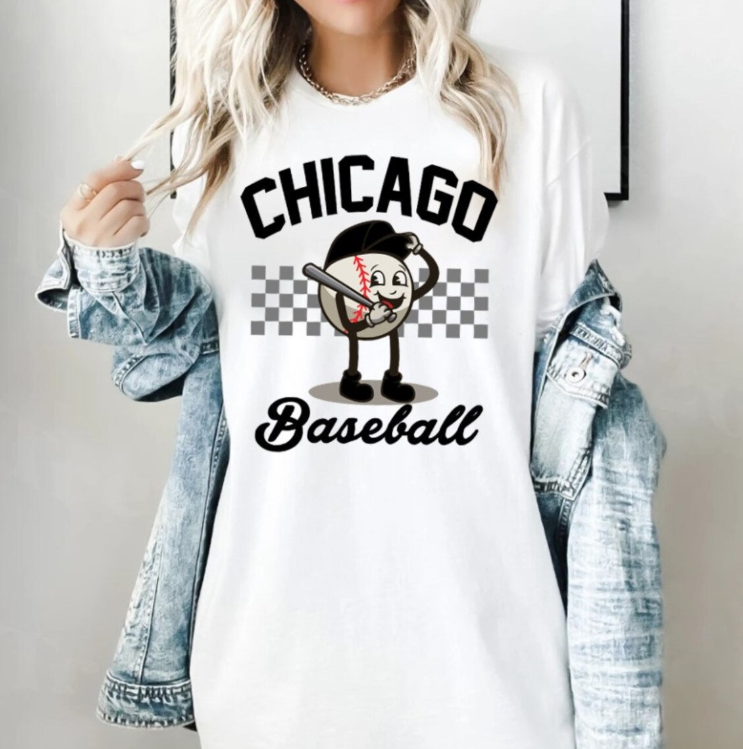 Chicago Baseball Funny Mascot Comfort Color Vintage Black And White Tshirt, Chicago Baseball Gameday Retro 90s Shirt, Chicago Sports Tee