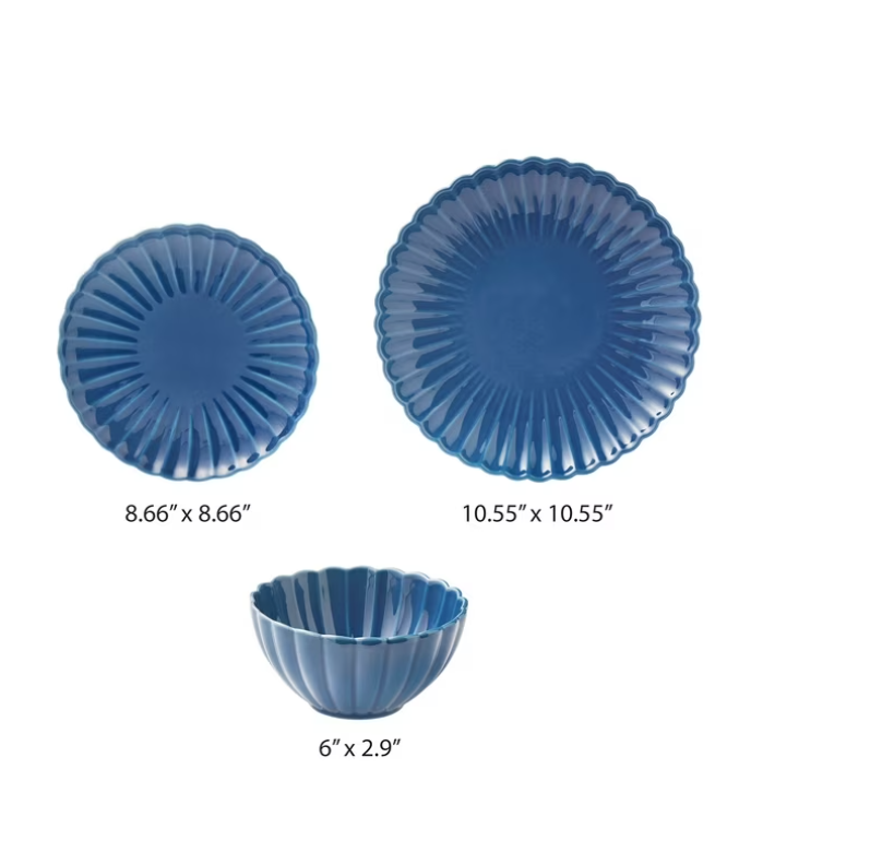 The Pioneer Woman Colette 12-Piece Stoneware Dinnerware Set, Blue