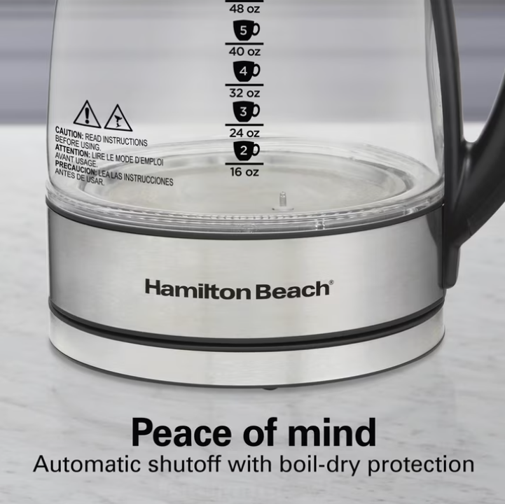 Hamilton Beach Temperature-Control Electric Glass Kettle, Tea & Water Kettle, 1.7L with Auto Shutoff and Ultra-Fast Heating