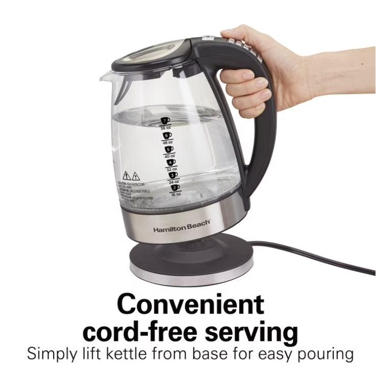 Hamilton Beach Temperature-Control Electric Glass Kettle, Tea & Water Kettle, 1.7L with Auto Shutoff and Ultra-Fast Heating