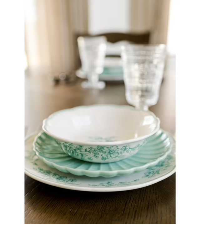 The Pioneer Woman Agatha 12-Piece Stoneware Dinnerware Set, Green