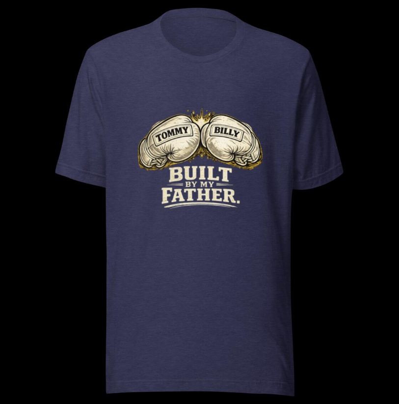 Personalized Boxing Gloves Father’s Day T-Shirt – Built By My Father Tee – Custom Dad Gift