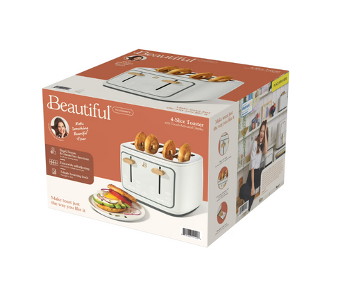 Beautiful 4-Slice Toaster with Touch-Activated Display, White Icing by Drew Barrymore