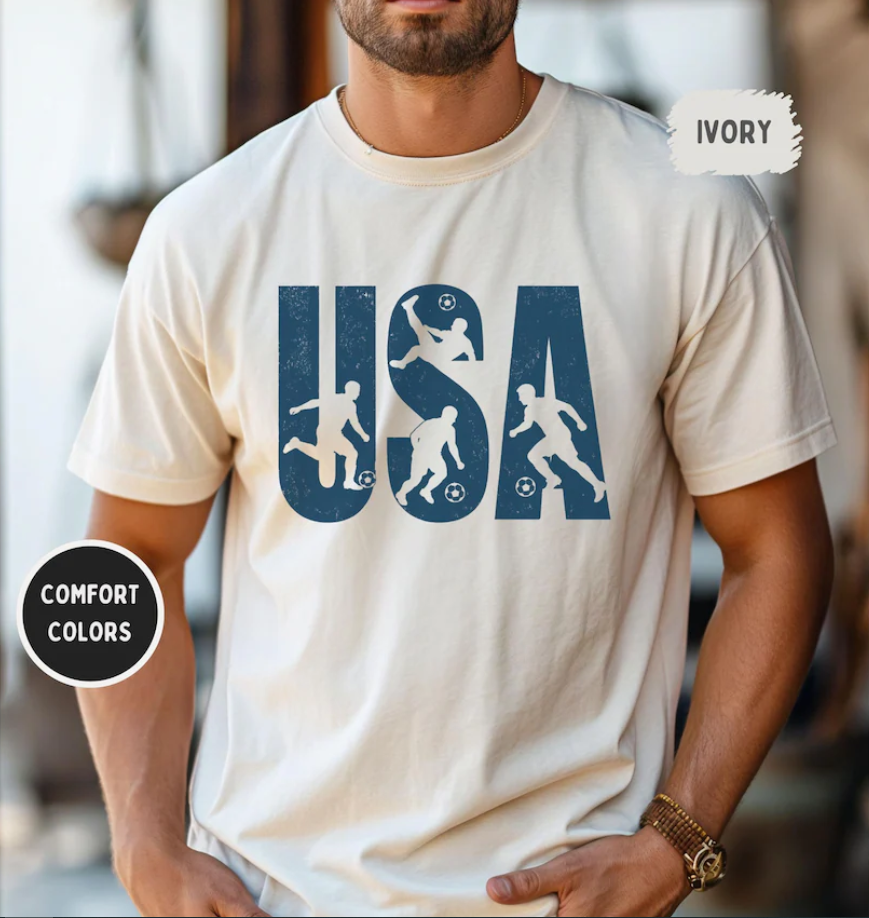 USA Soccer Comfort Colors shirt| Patriotic World Football Fan Tee | Cup Soccer Lover Gift