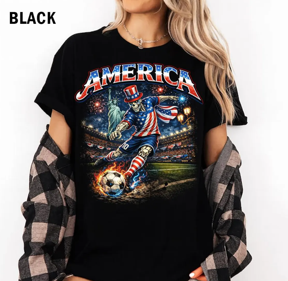 World Cup 2026 Shirt, USA Canada Mexico Soccer T-Shirt, Gothic Skull America Football Tee, Dark Aesthetic Streetwear, Unisex Football Gift