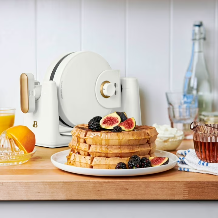 Beautiful Rotating Belgian Waffle Maker, White Icing by Drew Barrymore