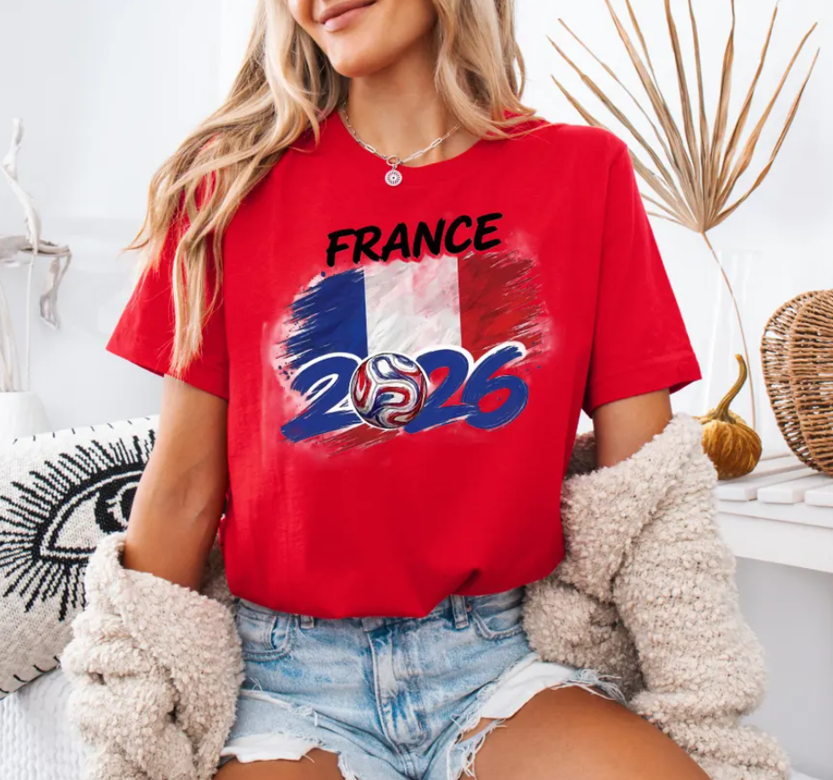 France Soccer T-Shirt 2026, French Football Fan Tee, French Flag Brush Art Tee, Global Soccer 2026 France Gift, Les Bleus Fan Apparel, Paris