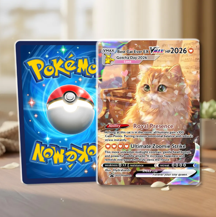 Personalized Cat Trading Card, Anime Style Custom Pet Keepsake