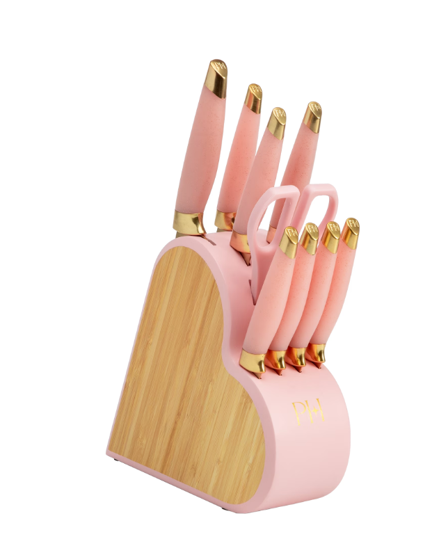 Paris Hilton 10-Piece Stainless Steel Kitchen Knife Set with Heart-Shaped Block, Pink